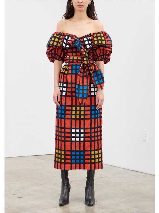 Mara Hoffman Dresses & Skirts - NWOT Mara Hoffman Midi Plaid Puff-Sleeve Arabella Off-The-Shoulder Dress